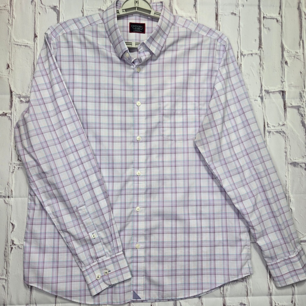 UNTUCKit Cesani WF Slim Fit Wrinkle Free Plaid Button Down Shirt Mens XL Purple